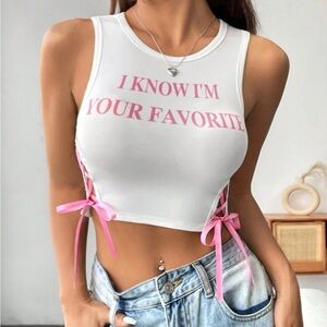 Qutie Women's Slogan Graphic Lace-Up Side Crop Tank Top